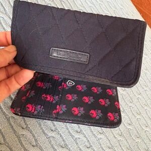 Navy Vera Bradley tri-fold wallet with rose pattern